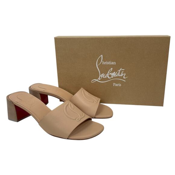 Christian Louboutin So CL Mules 55 Leather Heel Sandal Beige  Size 37 - Picture 11 of 12